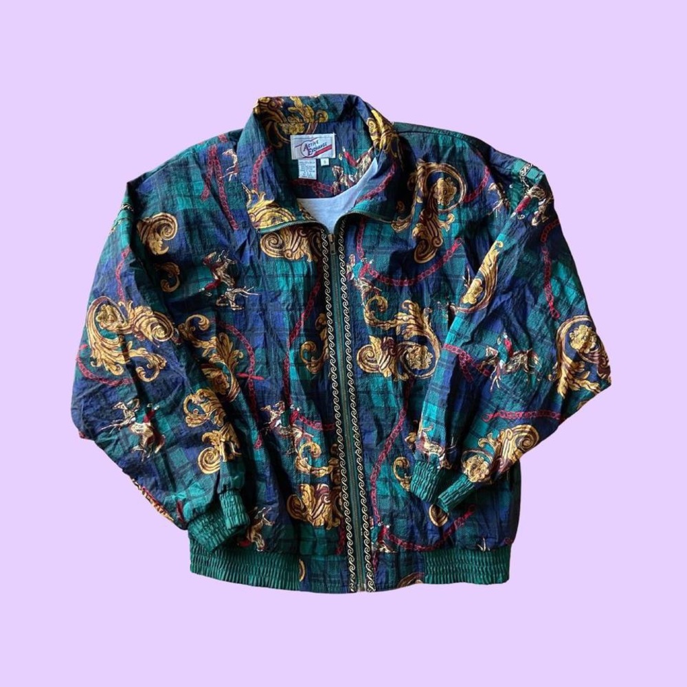 Vintage 90s Active Exchange Ornate Horse Print Windbreaker Jacket 🔥